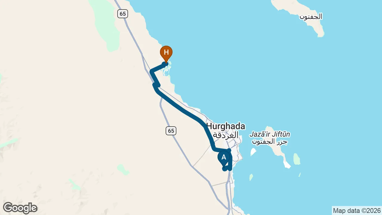 Driving route from Hurghada Airport to Cook's Club El Gouna